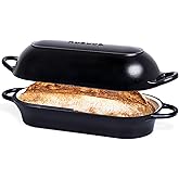 Enamelled Cast Iron Bread Loaf Pot – Dutch Oven For Sourdough Bread Baking – Oven Safe Non Stick Bread Pot – Rectangular, Black, 34cm x 16cm – by Nuovva