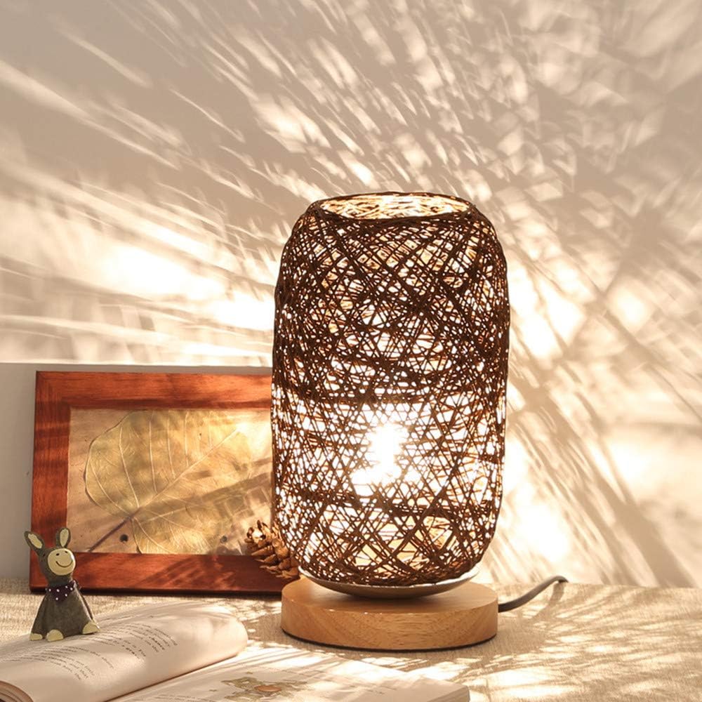 Table lamp,Longay Wood Rattan Twine Ball Lights Table Lamp Room Home Art Decor Desk Light (Brown)