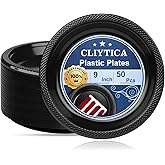CLIYTICA Black Plastic Plates for Party,9 Inch 50 Count Disposable Dinner Plates for Birthday Picnic BBQ Wedding