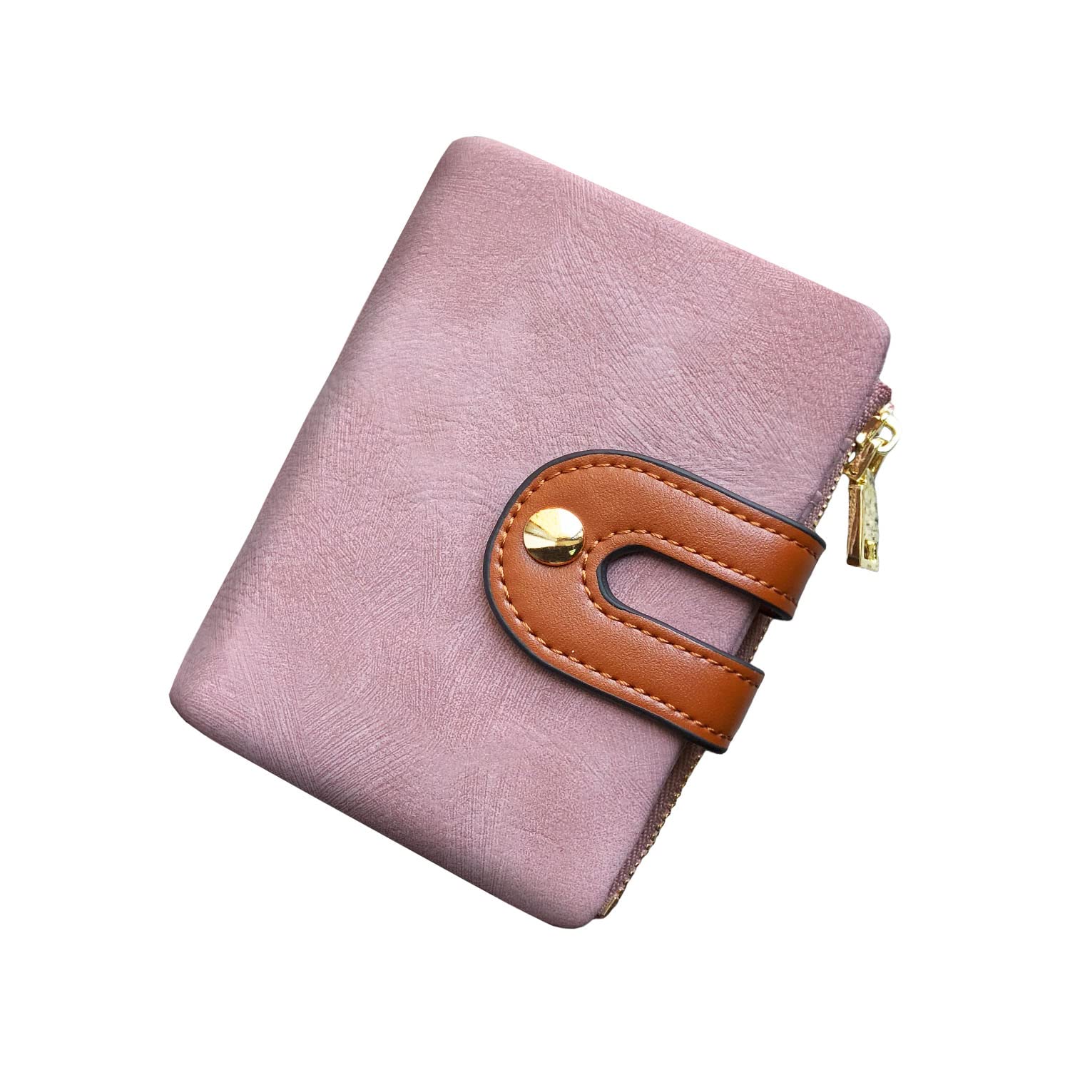 AOXONEL Women's RFID Small Bifold Leather Wallet Ladies Mini Zipper Coin Purse id Card Pocket,Slim Compact Thin (Pink)