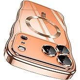 GVIEWIN for iPhone 17 Pro Case [Compatible with MagSafe][Upgraded Full Camera Protection][Cute Wave Frame] Glossy Slim Shockproof Protective Magnetic Phone Case for iPhone 17 Pro 6.3", Clear/Rose Gold