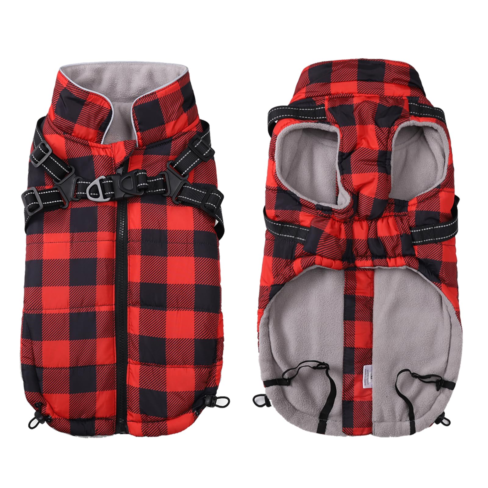 Red Ctomche Winter Dog Coat and Harness - Warm Fleece Jacket for Cold Weather - Waterproof with Reflective Stripe - Small to XSmall — image 1