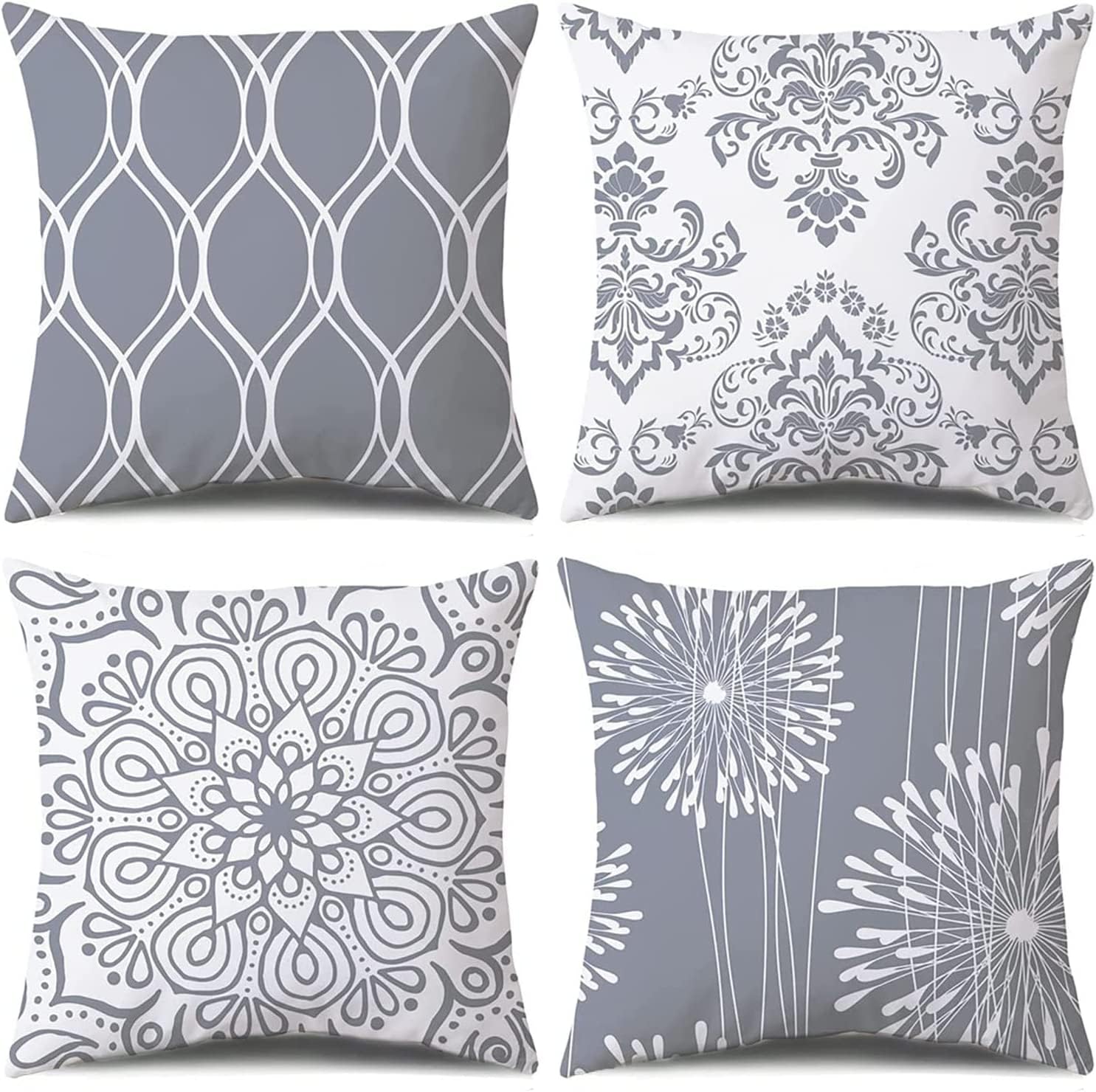 QUALKNOY Set of 4 Grey Cushion Covers 18"x18" Modern Boho Decorative Geometric Throw Pillow cases 45 x 45cm for Sofa Living Room Garden Outdoor Home Decor Pillowcases