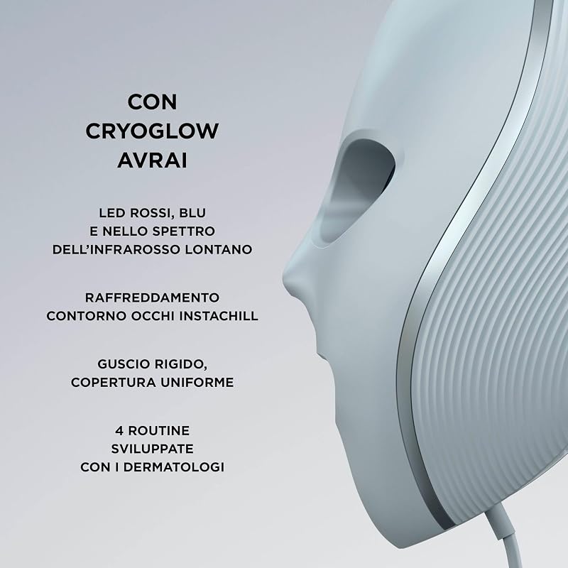 CryoGlow, Maschera LED Viso, Blu, FW312EU, per Skincare a Casa