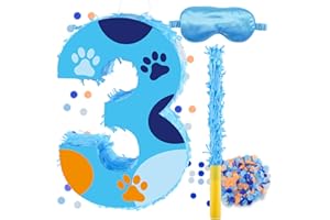 RUISUER 16 Inch Number 3 Dog Paw Pinata with 16 Inch Piñata Stick Blindfold Confetti for Boy Girl Kids 3rd Birthday Party Decorations (3rd)