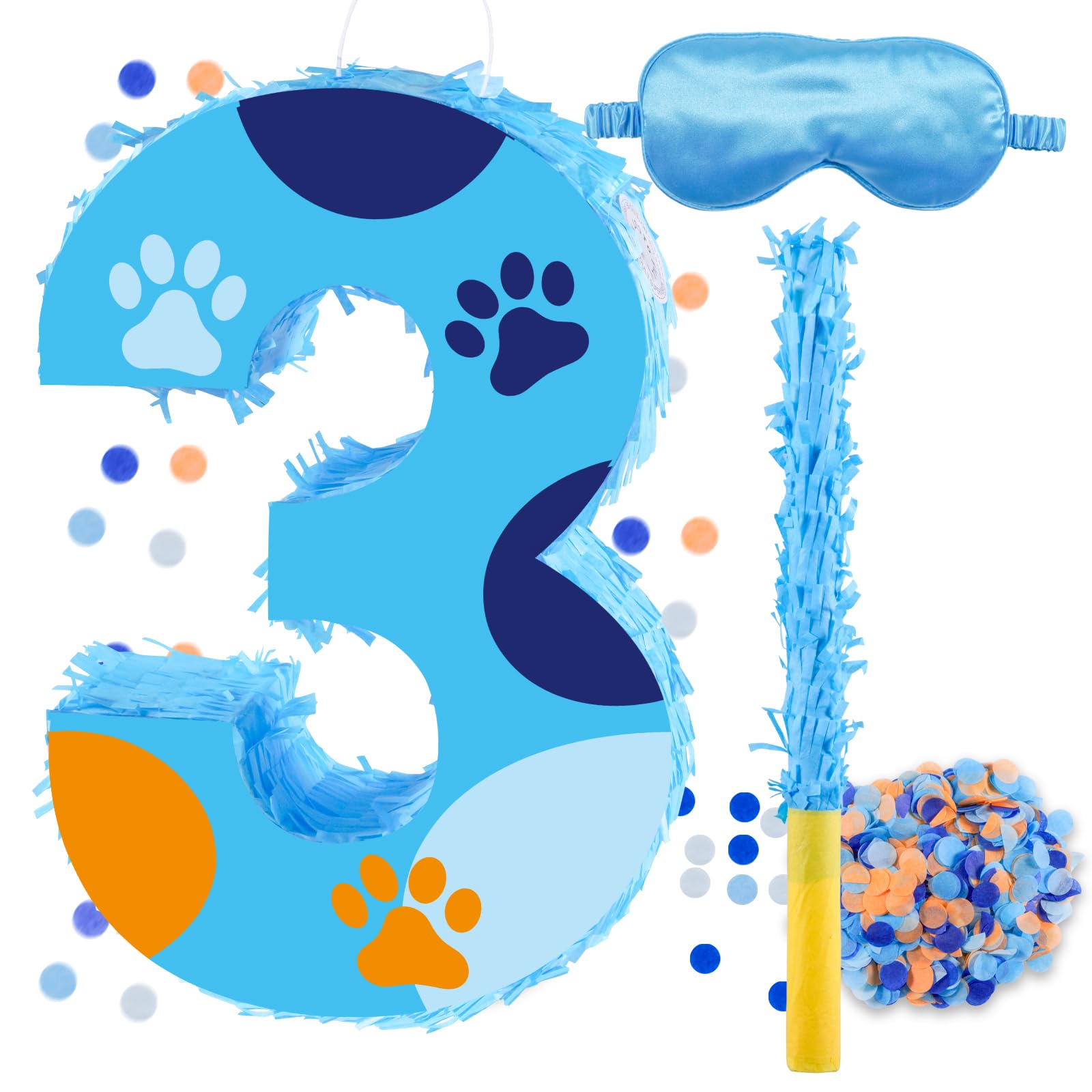 Photo 1 of 16 Inch Number 3 Dog Paw Pinata with 16 Inch Piñata Stick Blindfold Confetti for Boy Girl Kids 3rd Birthday Party Decorations (3rd)