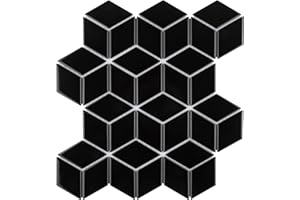 SOMERTILE Merola Tile Metro Rhombus Glossy Black 10-1/2" x 12-1/8" Porcelain Floor and Wall Tile