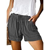 Basoteeuo Womens Shorts Summer Comfy Cotton Elastic Waist Drawstring Casual Shorts with Pockets
