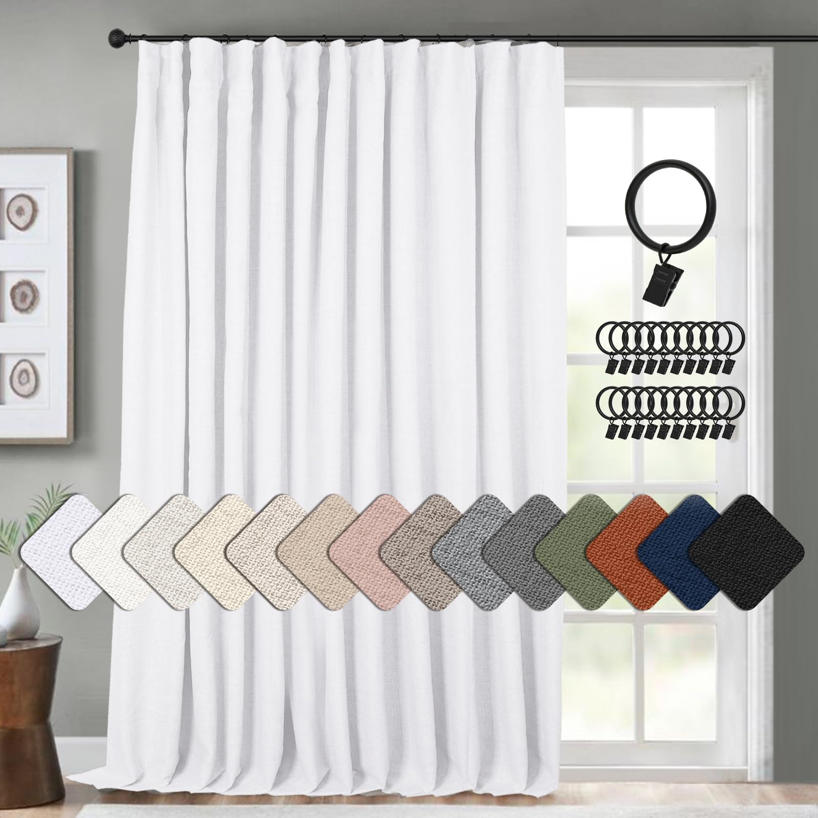 Photo 1 of INOVADAY Thermal Sliding Door Curtains 100% Blackout Extra Wide Patio Door Curtains Linen Textured Farmhouse Sliding Glass Door Curtain Drapes (1 Panel, W100 x L108, Bright White)