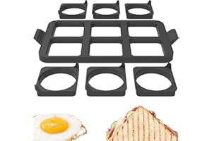 Griddle Egg Ring Tray 6-Piece Cavity Silicone Egg Cooking Ring Detachable Pancake Mold with 6 Round Molds Heat-Resistant Eggs