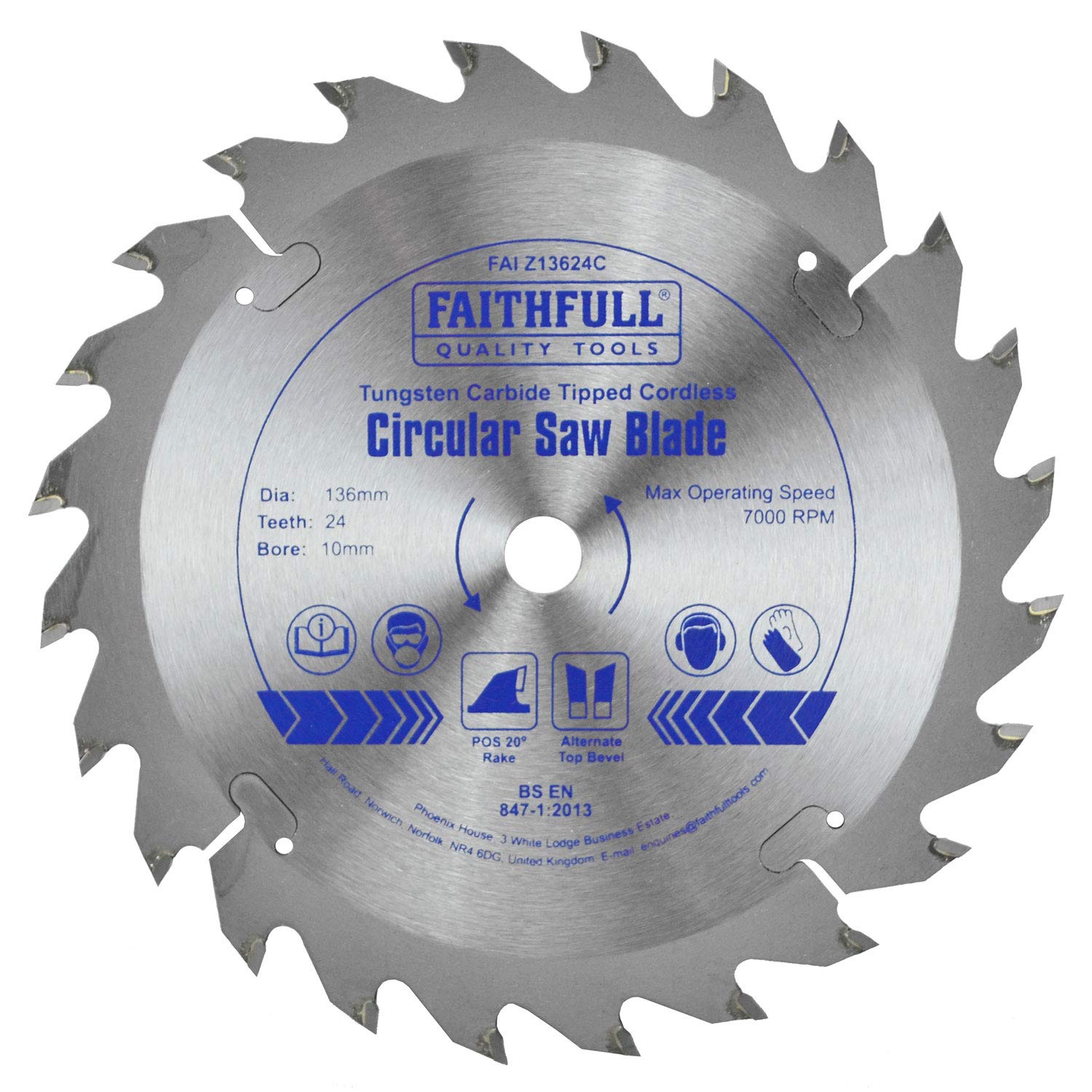 Faithfull FAIZ13624C TCT Cordless Trimsaw Blade 136mm x 10mm Bore x 24 Teeth