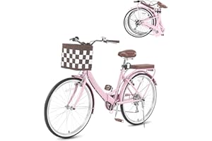 BGGFNZ 24/26 Inch Foldable Beach Cruiser Bike, 7 Speed Beach Cruiser Bikes for Women, Womens City Bike with Basket & Adjustable Seat, Step Through Commute Bikes for Women Adults