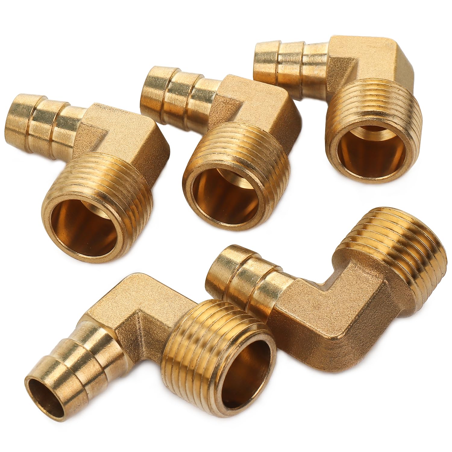 LTWFITTING 90 Deg Elbow Brass Barb Fitting 1/2-Inch Male BSPT x 12mm ID Hose(Pack of 5)