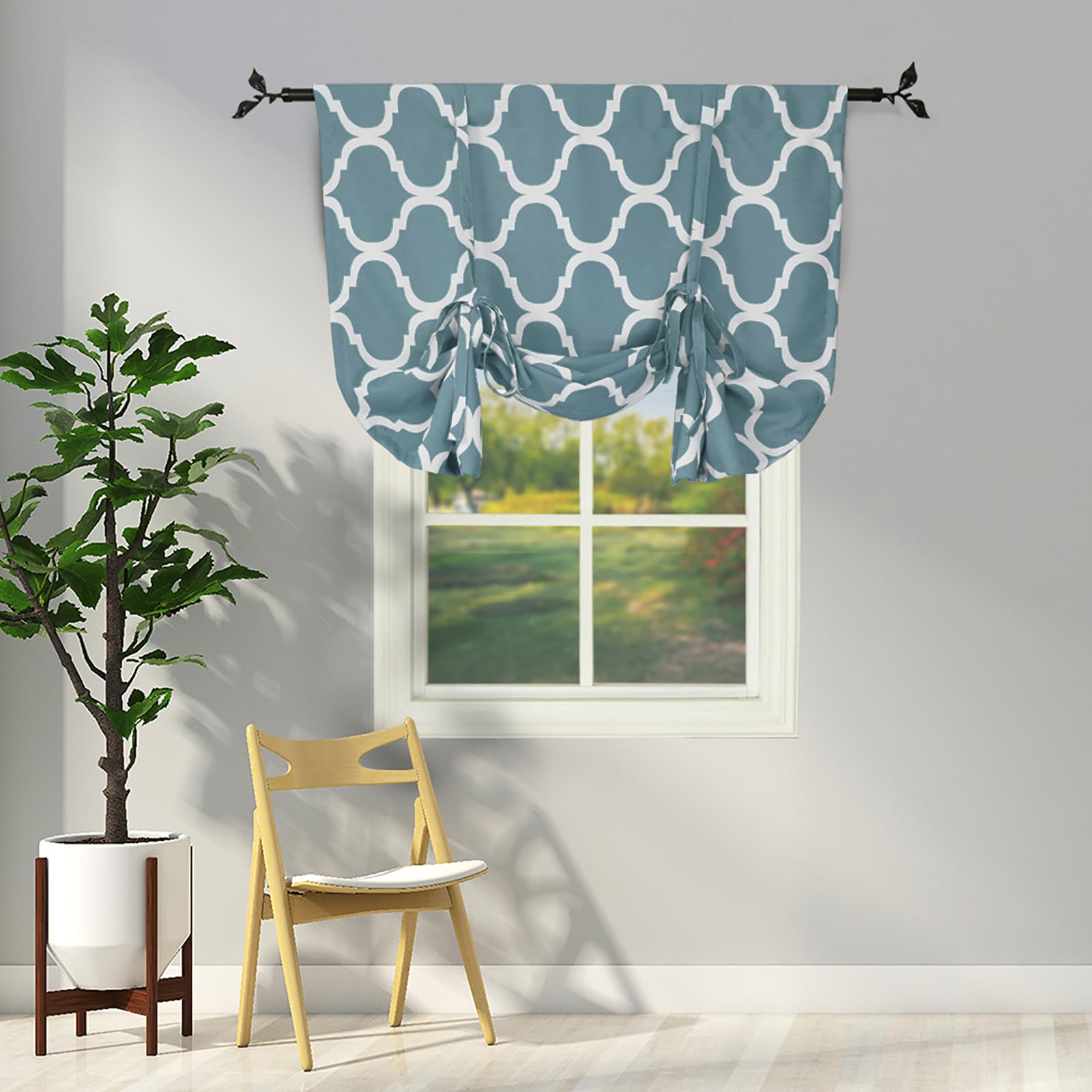 Melodieux Moroccan Thermal Insulated Tie Up Shade Room Darkening Blackout Rod Pocket Curtain for Small Window, 42 by 63 Inch, Dusty Teal (1 Panel)