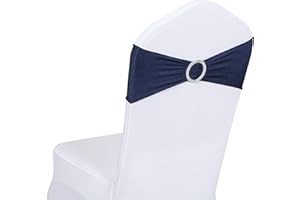 Obstal 50 PCS Spandex Stretch Chair Sashes Bows for Wedding Reception- Universal Elastic Chair Cover Bands with Buckle Slider for Banquet, Party, Hotel Event Decorations Navy Blue Sashes