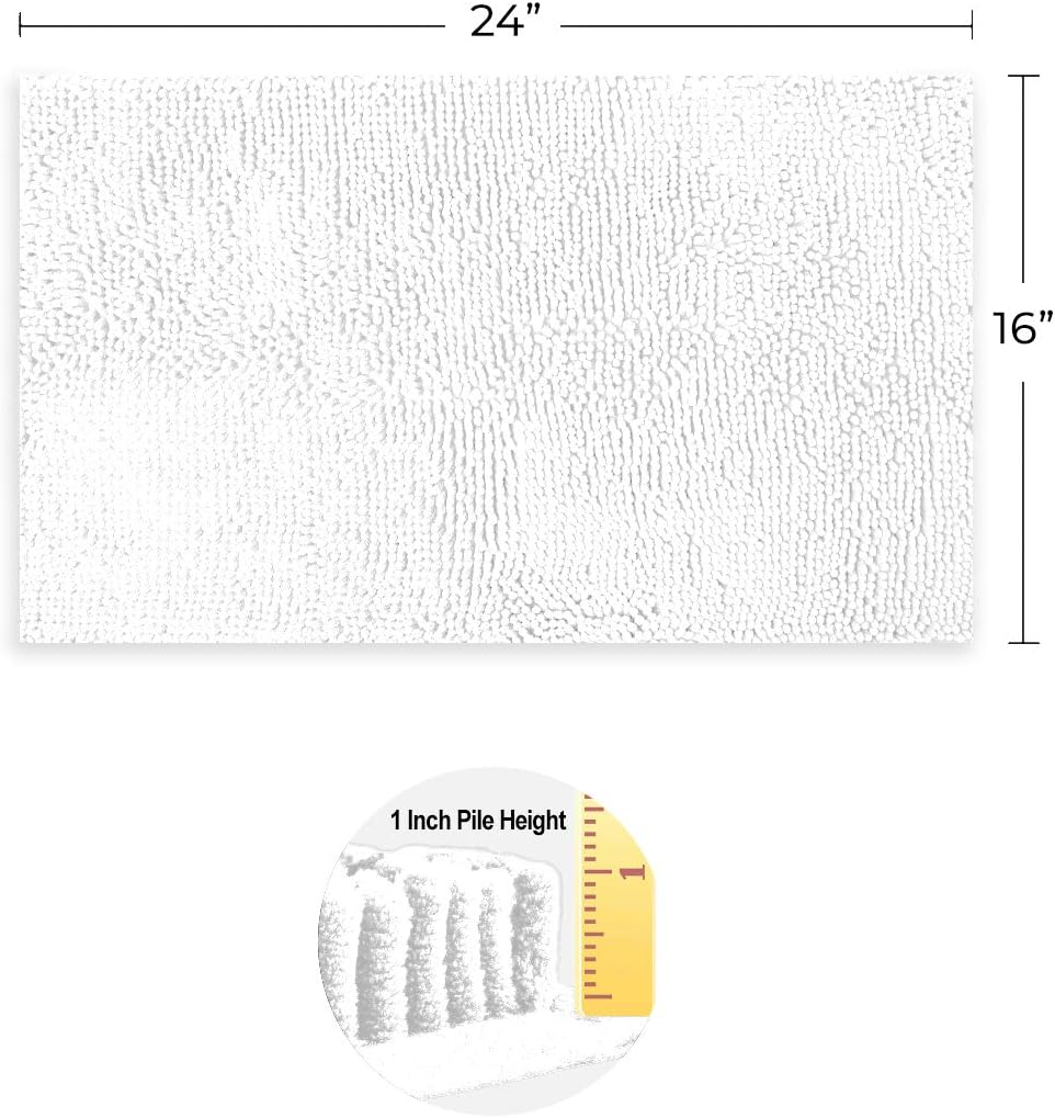 LuxUrux Bath Mat-Extra-Soft Plush Bath Shower Bathroom Rug,1'' Chenille Microfiber Material, Super Absorbent Shaggy Bath Rug. Machine Wash & Dry (15 x 23, White): Home & Kitchen