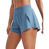 CRZ YOGA Athletic Running Shorts for Women V Split Low Waisted Lightweight Gym Workout Athletic Shorts with Liner