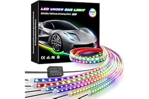 KORJO Car Underglow Lights, 6 Pcs Bluetooth Led Strip Lights with Dream Color Chasing, APP Control 12V 300 LEDs Underbody Lights, Waterproof Underglow Led Light Kit for Cars, Trucks, Boats