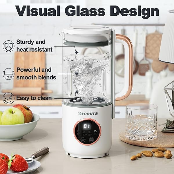 8 IN 1 AUTOMATIC NUT MILK MAKER, 10 BLADE 35 OZ HOMEMADE OAT, SOY, PLANT-BASED AND DAIRY FREE BEVERAGES, ALMOND MILK MAKER WITH DELAY START/KEEP WARM/BOIL WATER, SOY MILK MAKER WITH NUT MILK BAG