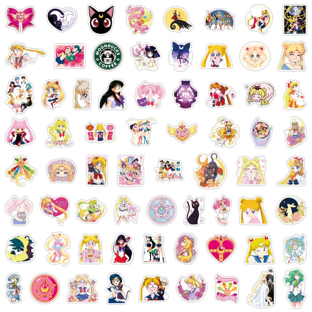 Sailor Moon Anime Stickers Pack 100 PCS | 100 Unique Stickers, Classic Anime Characters, Easy to Use, Waterproof Vinyl, Perfect for Car, Laptop, Water Bottles, Bicycles, Motorcycle