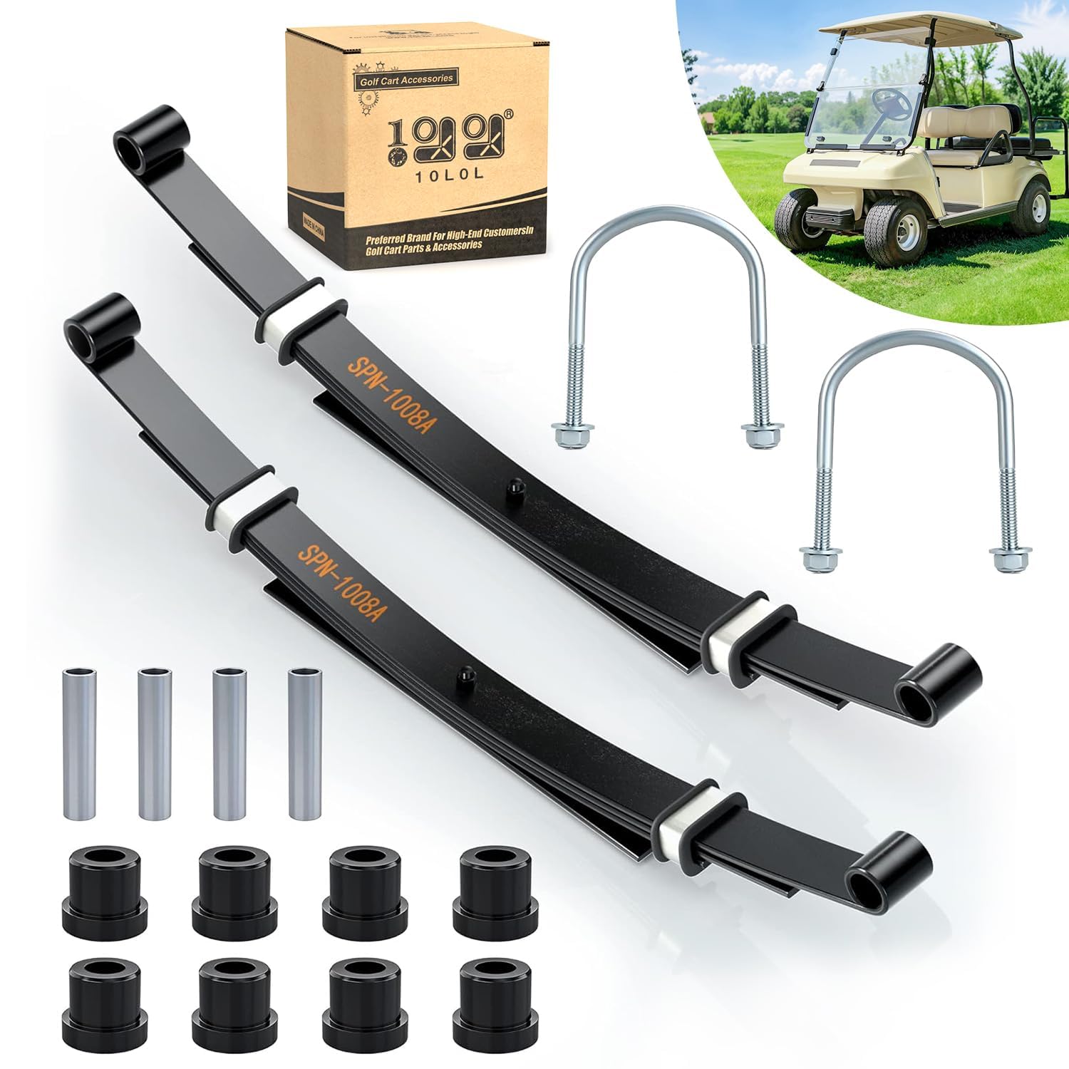 10L0L Heavy Duty Rear Leaf Spring Kit with Bushings & Sleeves for Golf Cart Club Car DS-4 Leaf — image 1