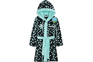Minecraft Bath Robe for Boys, Teens Hooded Fleece Robe Cozy Loungewear Soft Nightwear Creeper Gamer Gifts for Kids