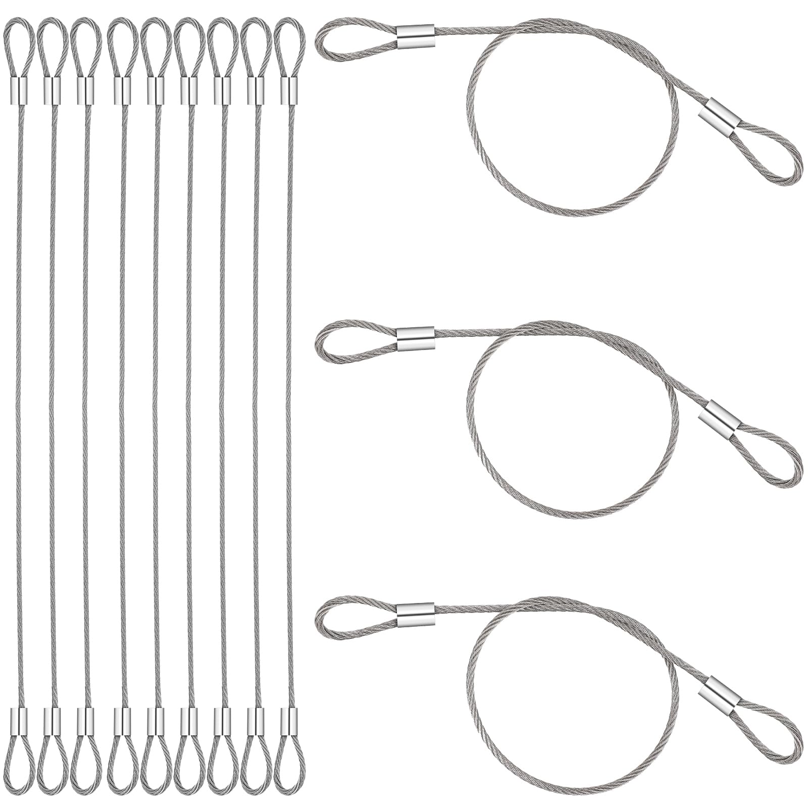 12 Pack Steel Cable with Loops, Stainless Security Cable Safety Cable Wire Chain for Outdoor Gate Luggage Lock, 2mm Thickness 12 Inch Length