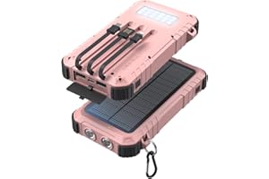 Uukto Power-Bank-Solar-Charger 45800mAh Fast Charging with 3 Built-in Cables LED Flashlight Portable External Battery Pack Compatible with iPhone, and-roid, Tablet, Drone, Camera