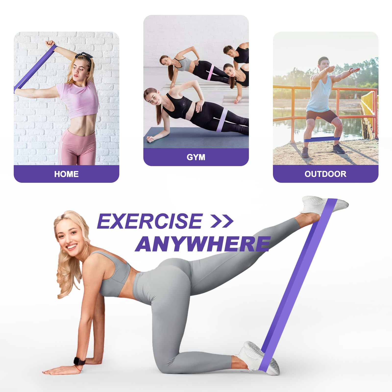 Fokky Fitnessbänder [5er Set], 100% Naturlatex Resistance Bands Widerstandsbänder mit Übungsanleitung auf Deutsch & Tragebeutel, Gymnastikband Fitnessband für Muskelaufbau Pilates Yoga 7