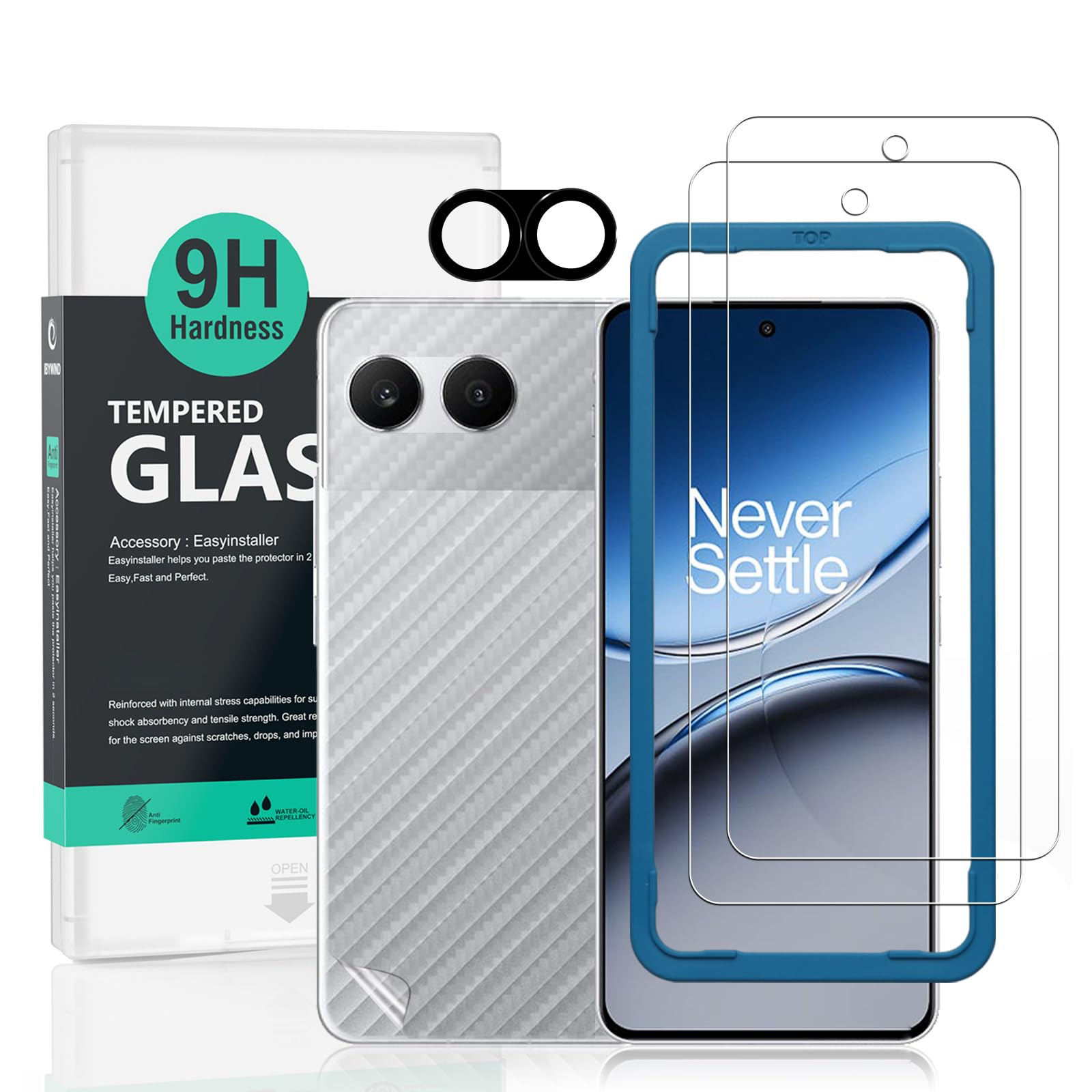 Ibywind 2 Pack Screen Protector For OnePlus Nord 4 5G 6.74",9H Hardness Tempered Glass,With 1Pc Camera Lens Protector,1Pc Back Carbon Fiber Film,Easy to Install