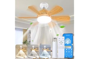 HOCINDERAL Socket Fan Light, Ceiling Fan Lights with Remote APP, Wood 1800LM Socket Fan with Light 6 Speed 3 Color Dimmable, 18 inch E26 Socket Fan Light for Bedroom Living Room Ventilation