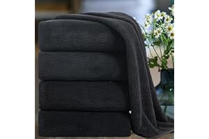 SMUGE Ultra Soft Bath Towel Set of 4, Black Extra Large Textured Microfiber Luxury Towels 35x70 in, Quick Dry, Highly Absorbent, Fluffy, Oversized, for Bathroom Shower Pool Hotel Beach