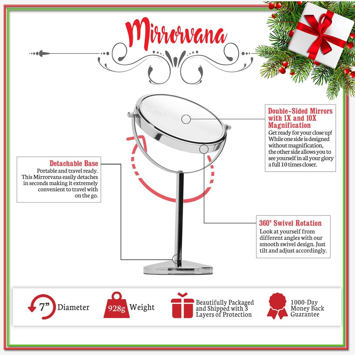 MIRRORVANA 10X Magnifying Makeup Mirror on Stand for Bedroom and Bathroom Free Standing Desk & Table Mirror - Image 4