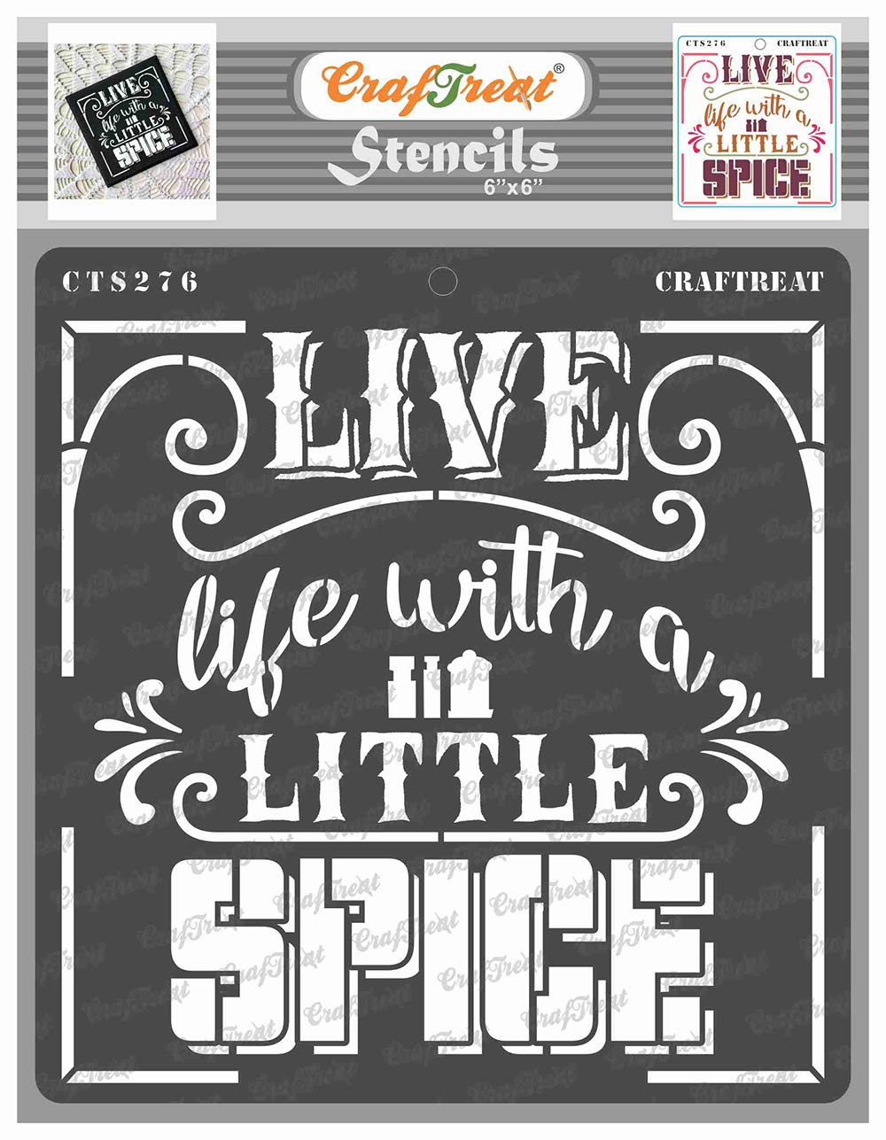 CrafTreat Reusable Kitchen Decor Stencils for Painting on Wood, Canvas, Paper, Fabric, Floor, Wall and Tile - Spicy Life -6x6 Inch - DIY Art and Craft Stencils for Kitchen