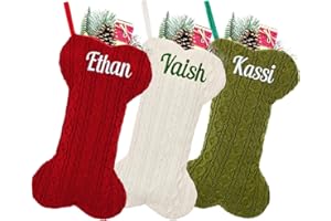 Personalized Pet Christmas Stocking, Large Custom Embroidered Name Stocking for Dogs Cats,Bone Shape Stockings,Xmas Decoratio