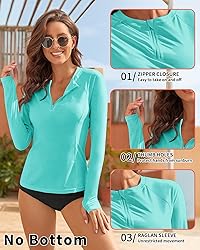 WOWENY Women Rash Guard Long Sleeve UPF 50 Swim