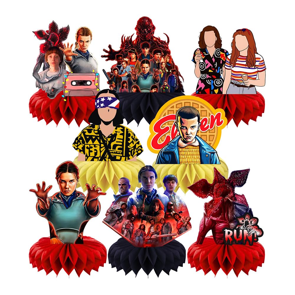 Photo 1 of 8Pcs Stranger Season 5 Things Honeycomb Table Centerpiece, Stranger Season 5 Things Birthday Party Supplies Table Decorations for Kids Party Decorations