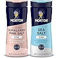 Morton Shaker Set - Fine Sea Salt (17.6 oz) & Fine Himalayan Pink Salt (17.6 oz), 2-Pack, All-Natural, Perfect for Baking, Blending & Cooking