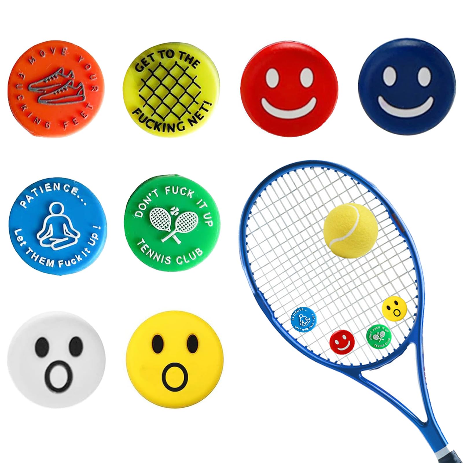 KASESSS 8Pcs Tennis Dampener Silicon Tennis Racket Dampeners,Tennis Shock Absorber Funny Tennis Vibration Dampeners,Unique Shock Absorber Tennis Racket for Tennis Player,Tennis Accessories for Strings