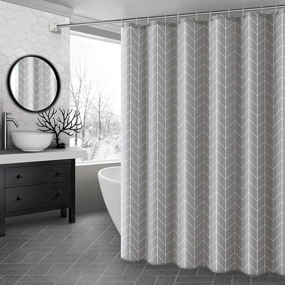Aisaving Shower Curtain Polyester Fabric Bathroom Curtains Mould proof Water Resistant Shower Curtains with Plastic Curtain Rings and Heavy Weighted Hem