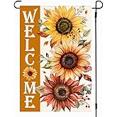RABUSOFA Fall Welcome Sunflower Garden Flag 12x18 Double Sided,Autumn Thanksgiving Floral Leaves Porch Decoration for Home Yards Outdoor Lawn Small Flags (orange, 12"x18")