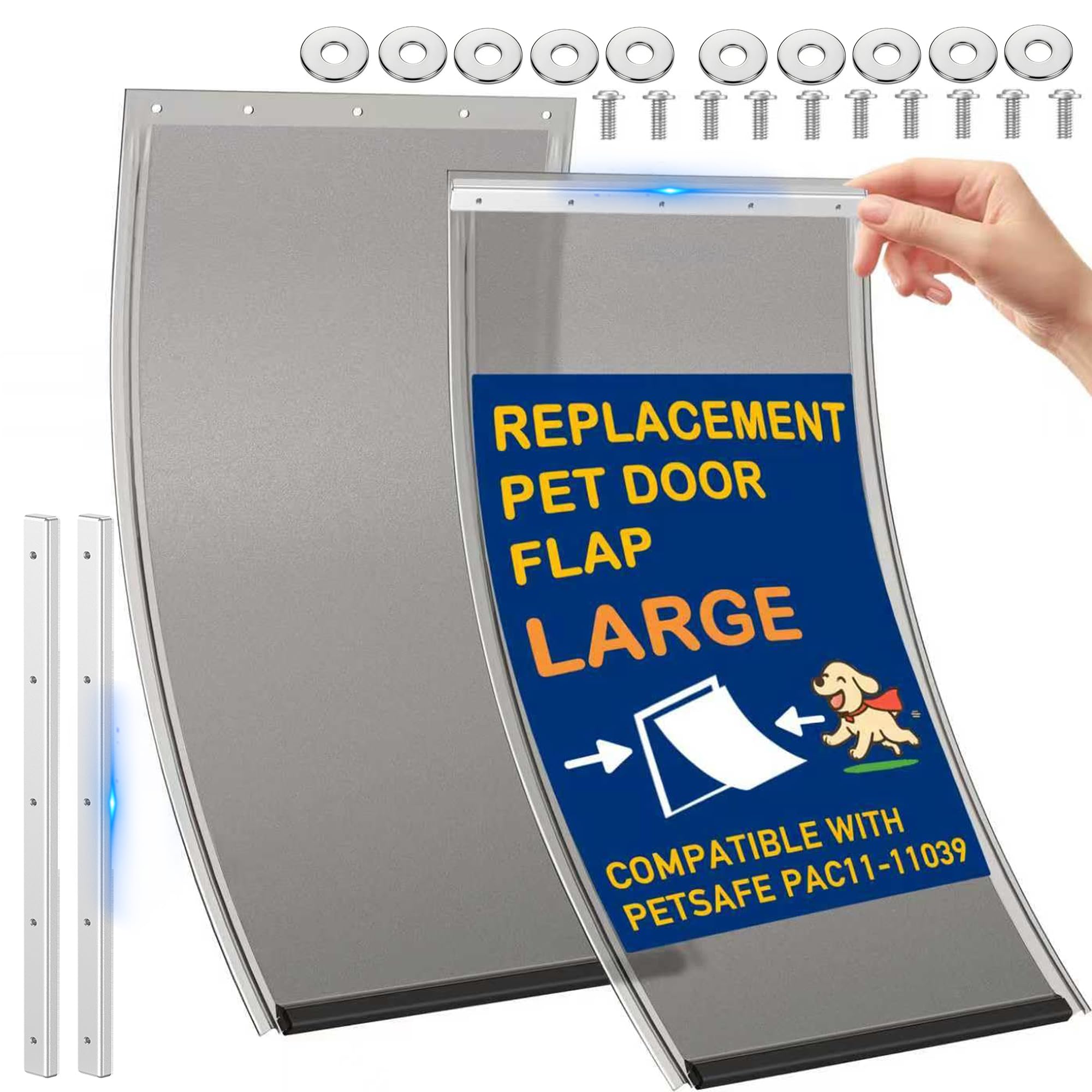 Photo 1 of 2 Pack Large Dog Door Replacement Flaps with Metal Bracket, Screws and Washers, Compatible with Petsafe Freedom Doggie Doors, PAC11-11039 10 1/8" X 16 7/8" -with Screws(Smoky Translucent)