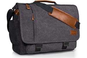 ESTARER Men Messenger Bag 17-17.3 Inch Laptop Bag Water-resistant Canvas Computer Shoulder Bag Briefcase for Work College Travel, Grey