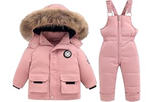 BYFRI Toddler Snow Suits Boys Girls Hooded Down Jacket & Ski Bib Pants Set Baby Snowsuit Coat Infant Winter Jumpsuit 18M-4T