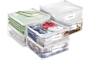 KIKERIKE Plastic Storage Bags with Easy-Glide Zipper, Pack of 6, Durable Clear Vinyl Zippered Storage Bags for Clothes Sweaters Comforters Blankets Sheets Bedding (15.7 x 13.8 x 3.9 Inch)