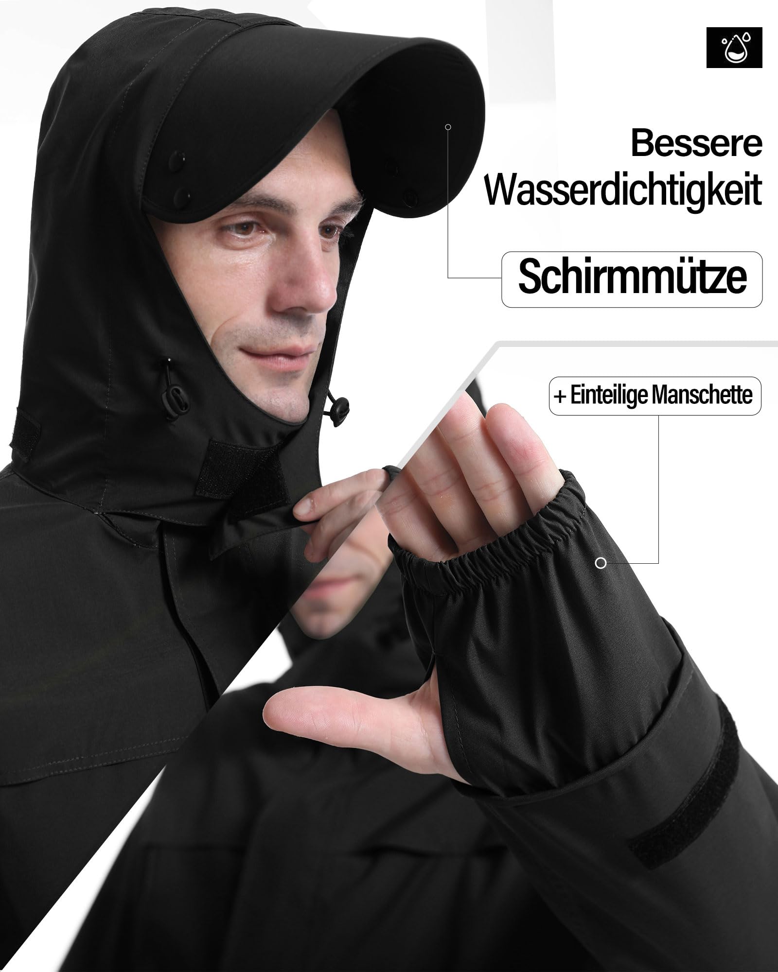 Coutyuyi Herren Regenanzug Wasserdichte Regenjacke Atmungsaktiver Leichter Regenmantel mit Kapuze Geeignete Regenkleidung für Freizeit, Outdoor-Sport, Golf, Wandern（L，Nachthimmel Schwarz） 5