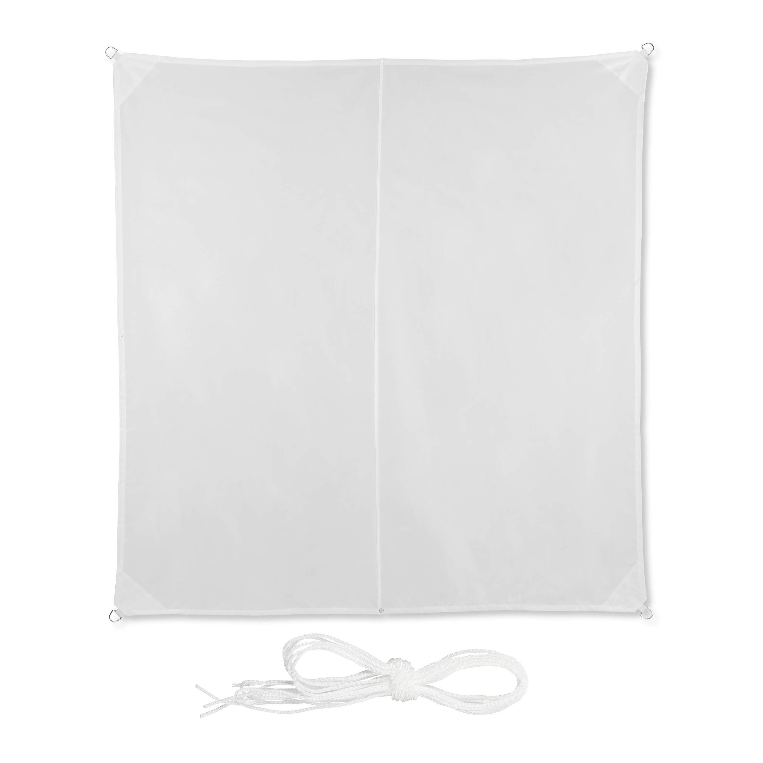 Relaxdays Shade Sail, Square, Water-Repellent, UV-Protection with Tethers, Balcony Canopy, WxD: 3 x 3m, White