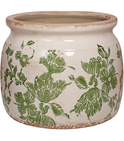 Keramik Übertopf Vintage Stil – Beige-grün, Craquelé-Optik, 15 Cm, Für Pflanzen & Deko