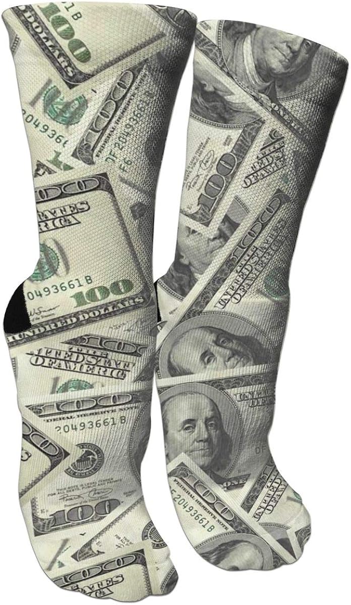 100 Dollar Money Socks Cotton Cushion Crew Socks for Sport Casual at