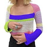 Women Crochet Knit Crop Tops Y2k Rainbow Pullover Nigeria